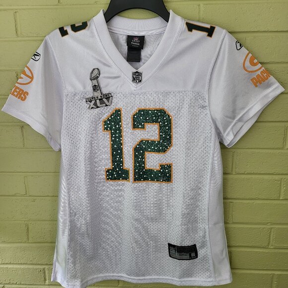 Green Bay Packers Women's Jersey Size LARGE Reebok Team Apparel WHITE Rodgers A1 - Picture 1 of 8